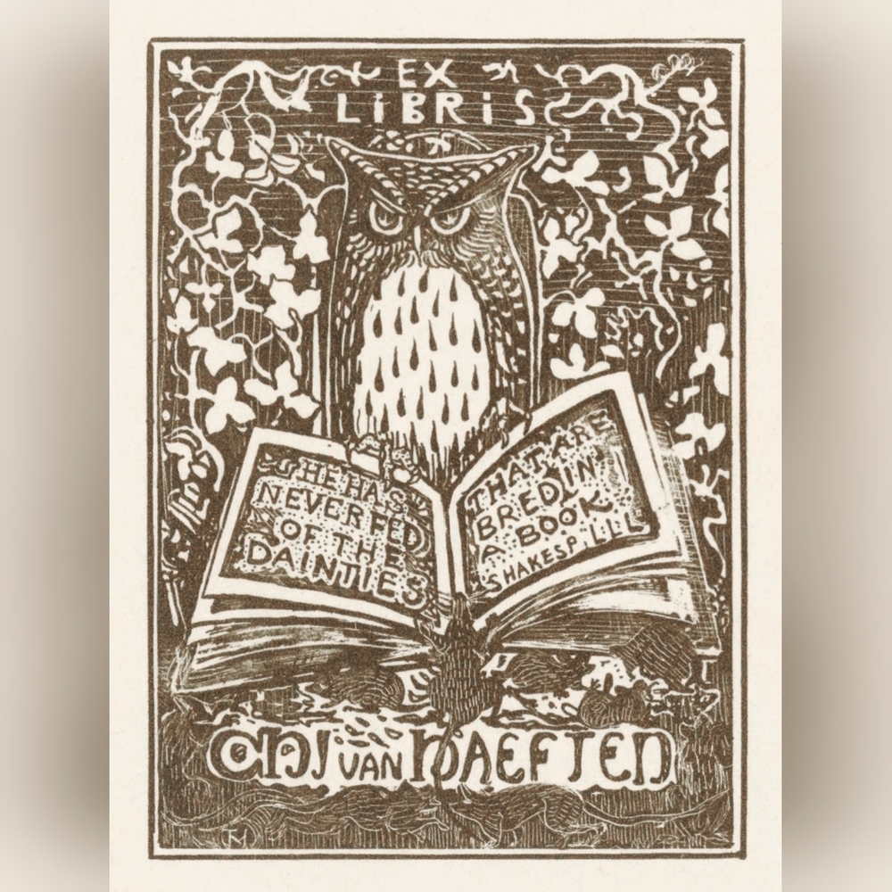 Vintage Brown Owl Ex Libris Art Print